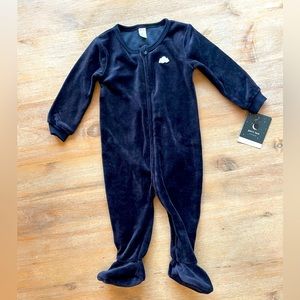 *NWT* 9M Petit Lem Velour Baby Sleeper / Footie Pajamas - Navy with Moon & Cloud